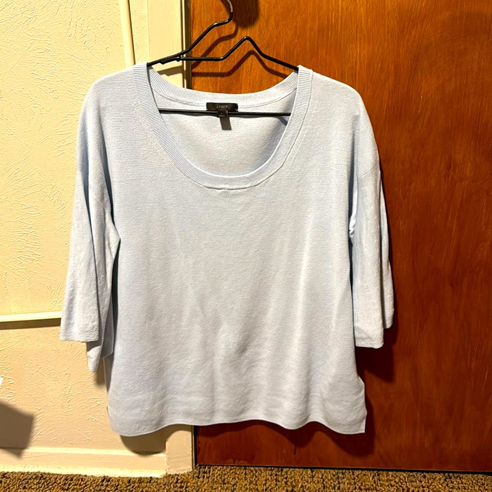 J. CREW, New Light Blue Dramatic 3/4 Sleeve Relaxed Scoop Neck Sweater.